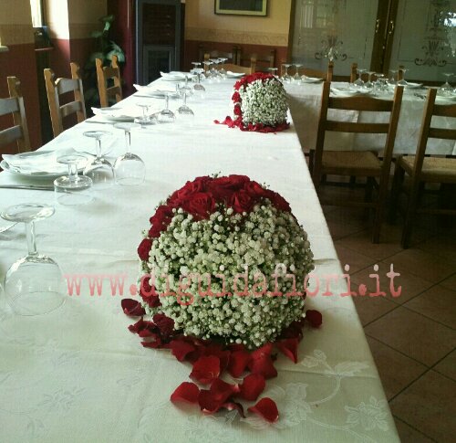 Sfere di nebbiolina con rose rosse - addobbi floreali per laurea - Fiorista  Roberto Di Guida