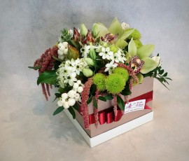 Fiori in scatola – verde e vinaccia Fiori in scatola – verde e vinaccia